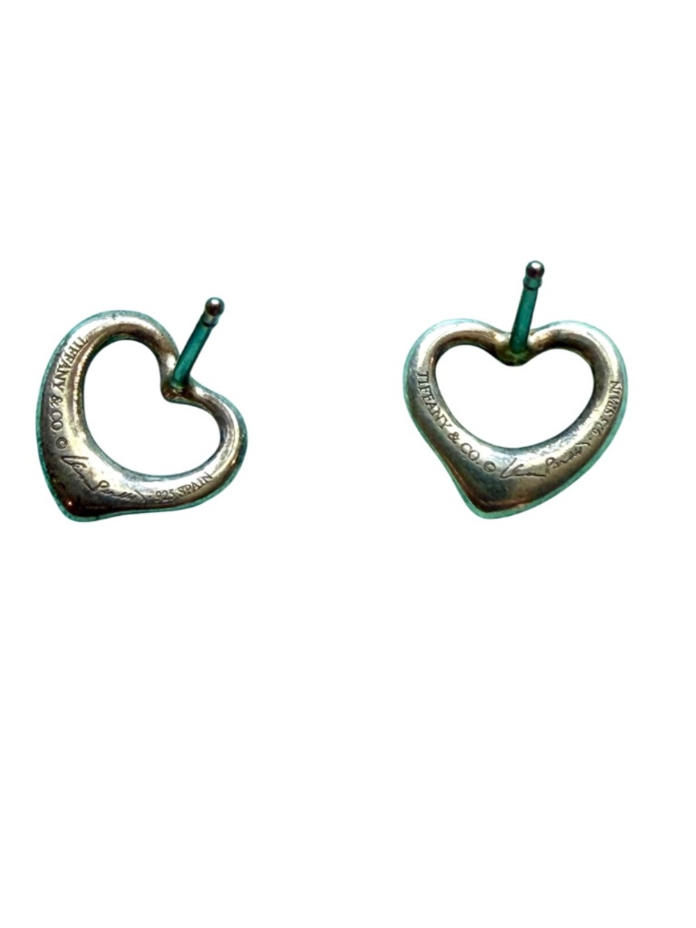 Tiffany & Co Elsa Peretti Open Heart Sterling Silver Stud Earrings Vintage - Picture 3 of 7